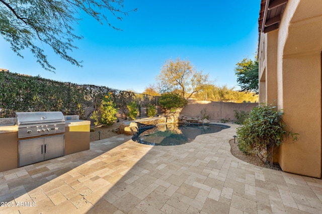 view of patio / terrace with area for grilling and a grill