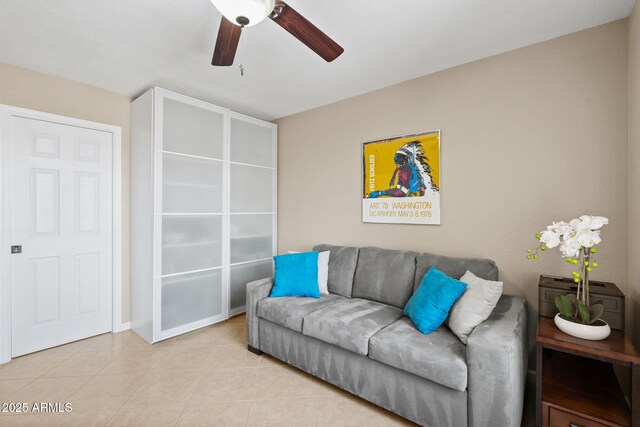 4200 N Miller Rd Unit 408, Scottsdale, AZ 85251 - living room with ceiling fan and light tile patterned floors