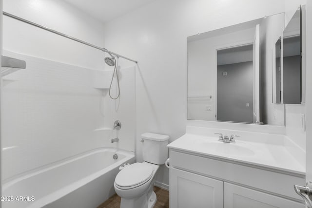 full bathroom with vanity,  shower combination, and toilet