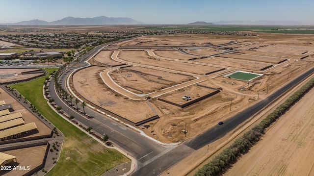 drone / aerial view featuring a mountain view