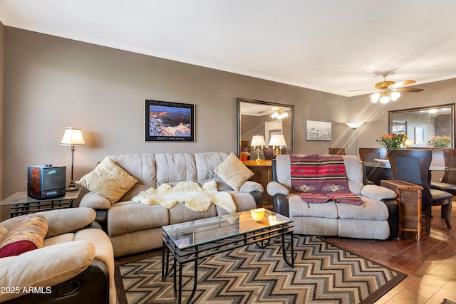 living room with ceiling fan