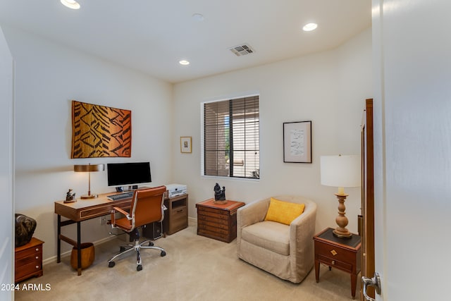 office area with light colored carpet