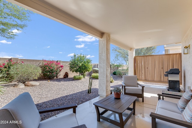 view of patio / terrace with an outdoor living space and area for grilling