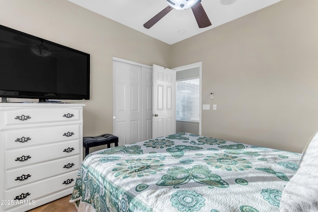 bedroom with a closet and ceiling fan