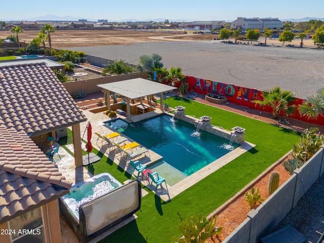 view of swimming pool featuring a gazebo and pool water feature