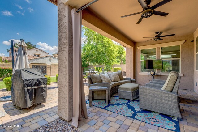 974 W Zion Way, Chandler, AZ 85248 - view of patio / terrace with ceiling fan, area for grilling, and outdoor lounge area