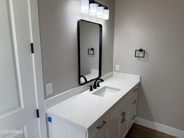 bathroom featuring vanity and wood-type flooring