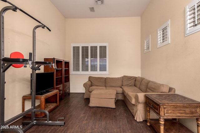 living room featuring dark hardwood / wood-style flooring