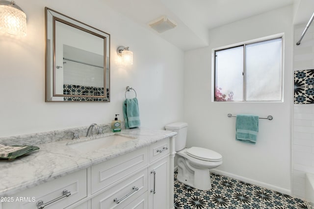 full bathroom featuring vanity, shower / bathing tub combination, and toilet