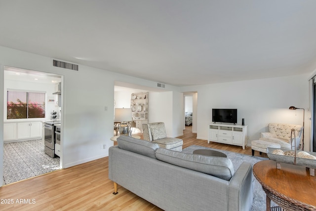 living room featuring light wood-type flooring