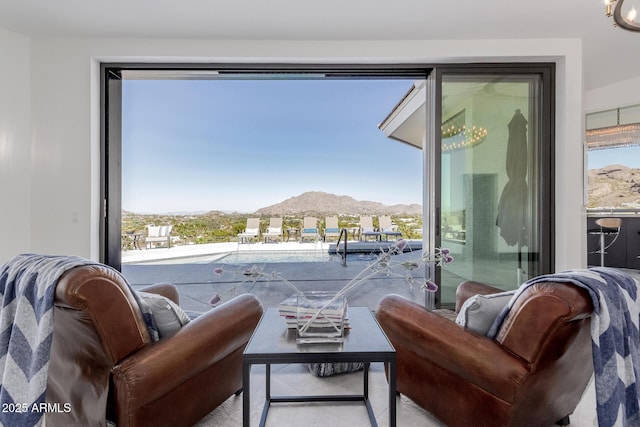 living area with a mountain view