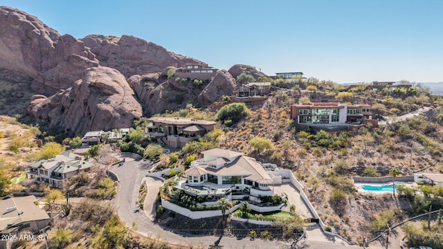 drone / aerial view featuring a mountain view