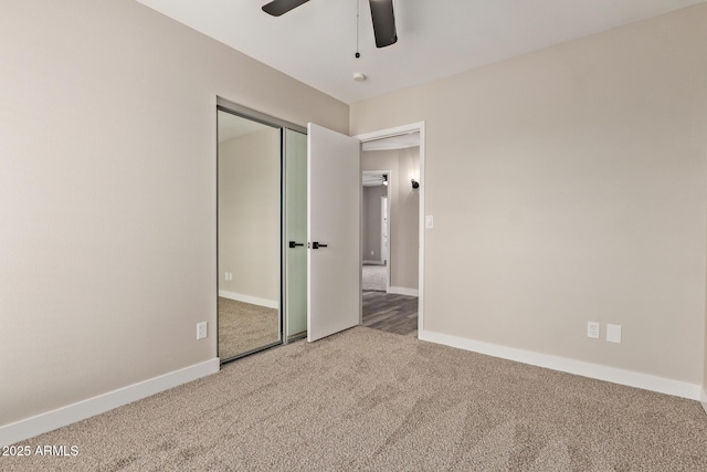 1416 W Highland St, Chandler, AZ 85224 - unfurnished bedroom with carpet flooring, baseboards, a closet, and a ceiling fan
