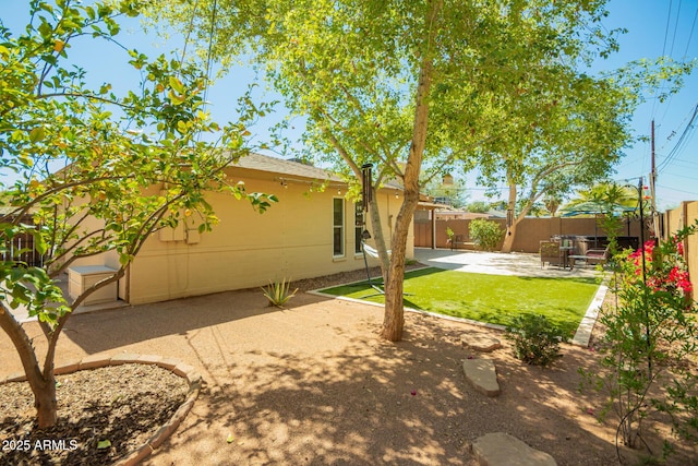 view of yard with a fenced backyard and a patio area