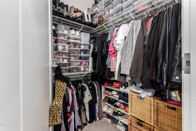 walk in closet with carpet