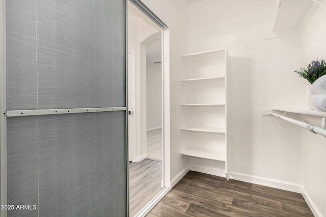 spacious closet featuring wood finished floors