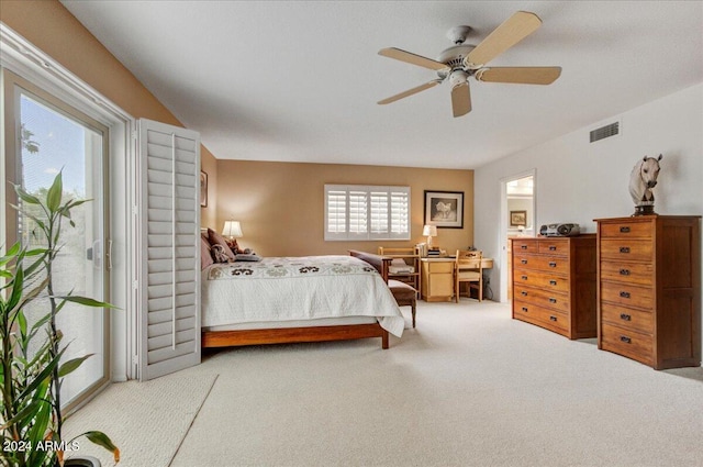 bedroom featuring carpet floors and ceiling fan