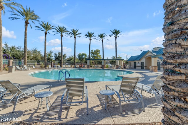 view of pool featuring a patio area