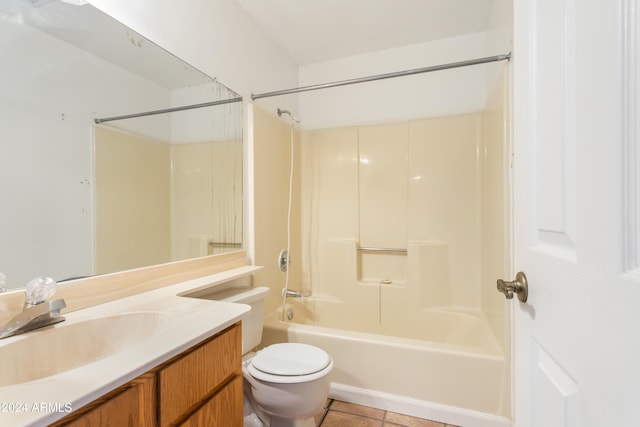 full bathroom featuring tile patterned flooring, shower / bathing tub combination, vanity, and toilet