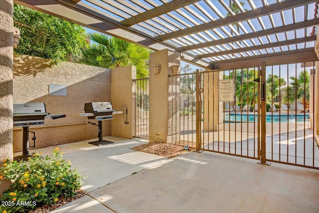 9450 N 94th Pl Unit 106, Scottsdale, AZ 85258 - view of patio with a pergola, a community pool, and a gate