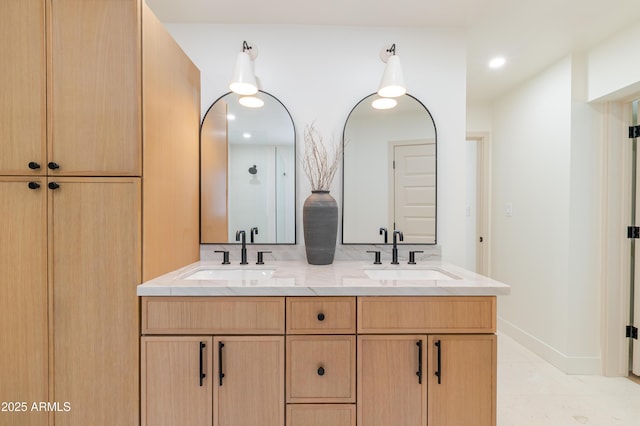 7127 N 79th St, Scottsdale, AZ 85258 - full bath featuring double vanity, recessed lighting, and tile patterned floors