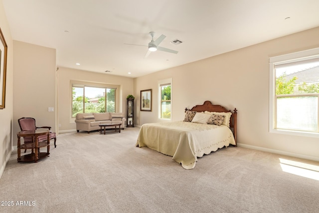 2457 E Melrose St, Mesa, AZ 85213 - bedroom with light colored carpet, baseboards, and a ceiling fan