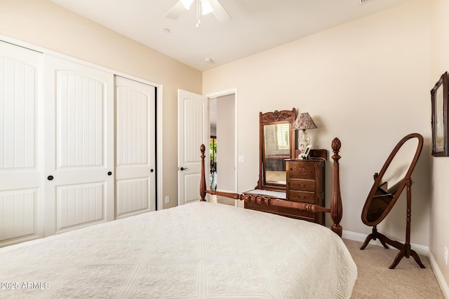 2457 E Melrose St, Mesa, AZ 85213 - carpeted bedroom featuring a closet, baseboards, and ceiling fan