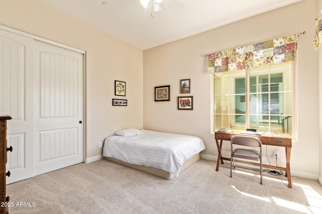 2457 E Melrose St, Mesa, AZ 85213 - bedroom with carpet, a closet, baseboards, and a ceiling fan