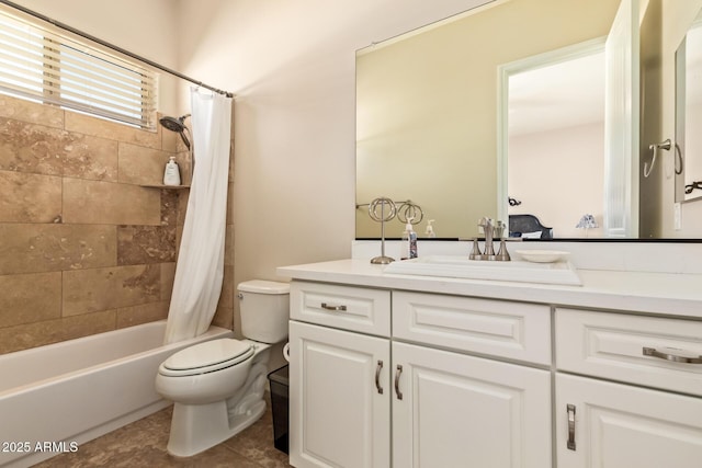 2457 E Melrose St, Mesa, AZ 85213 - full bathroom featuring toilet, vanity, and shower / bath combo with shower curtain