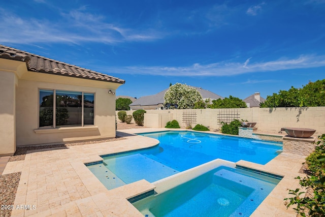 2457 E Melrose St, Mesa, AZ 85213 - view of pool with a fenced backyard, a patio, and a pool with connected hot tub