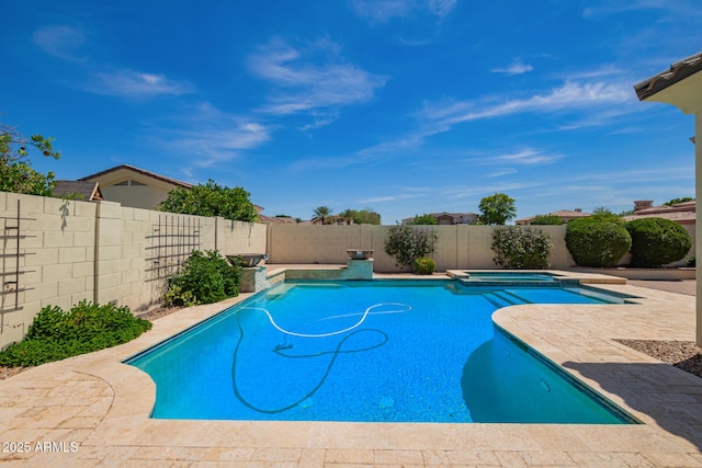 2457 E Melrose St, Mesa, AZ 85213 - view of swimming pool with a fenced backyard, a pool with connected hot tub, and a patio area