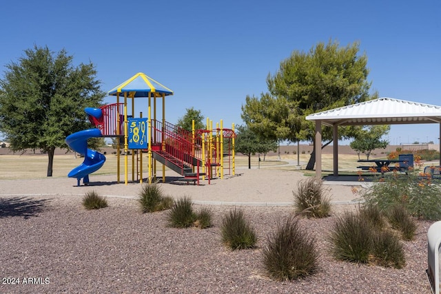 community play area with a gazebo