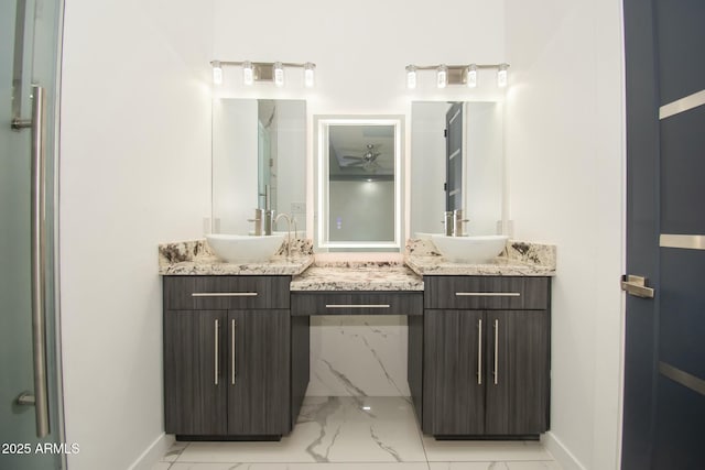 bathroom with vanity and ceiling fan