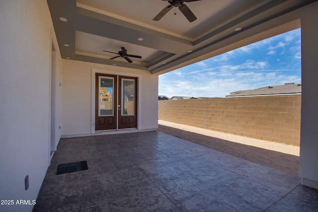 view of patio featuring ceiling fan