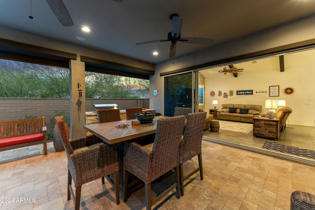 dining area featuring ceiling fan