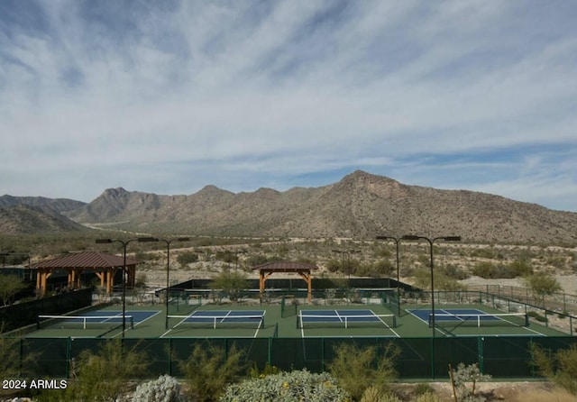 view of community with a gazebo and a mountain view