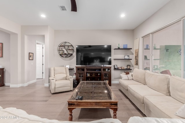 living room with light wood-type flooring