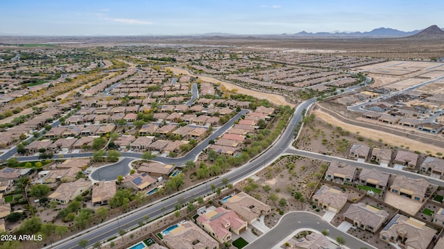 drone / aerial view featuring a mountain view