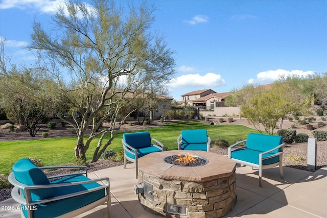 view of patio featuring a fire pit