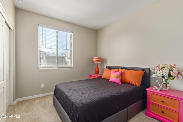 carpeted bedroom featuring a closet