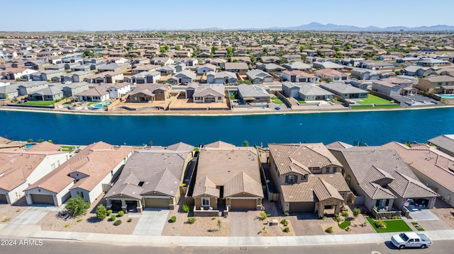 aerial view with a water and mountain view