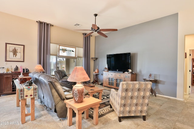 living room with ceiling fan