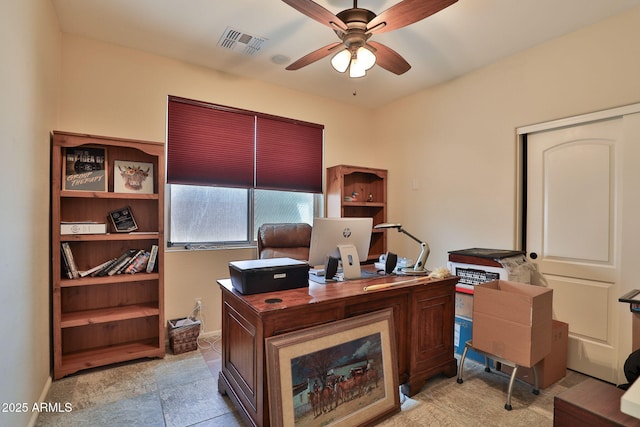 office space featuring ceiling fan