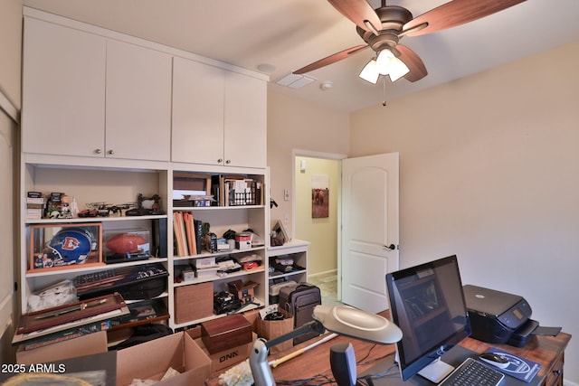 office space with ceiling fan