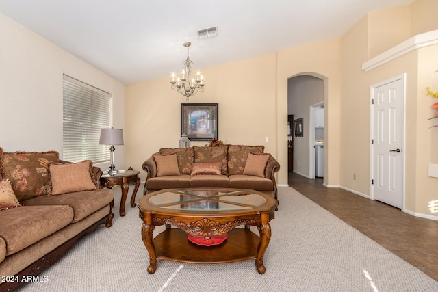 living room with a chandelier