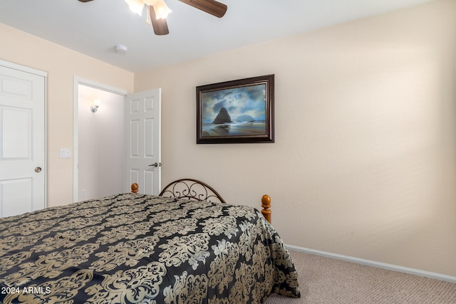 bedroom with carpet flooring and ceiling fan