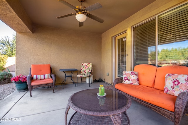 view of patio featuring ceiling fan and an outdoor hangout area