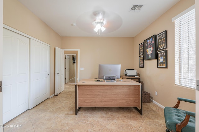 21841 N Ingram Ct, Maricopa, AZ 85138 - office featuring ceiling fan, light tile patterned floors, and baseboards