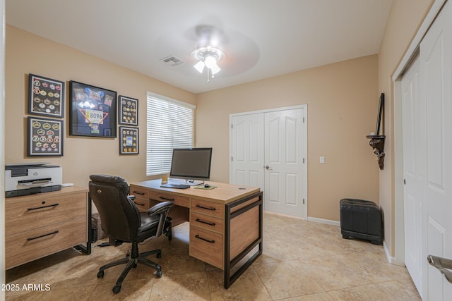 21841 N Ingram Ct, Maricopa, AZ 85138 - office area featuring a ceiling fan, light tile patterned flooring, and baseboards