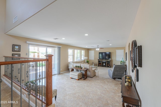 21841 N Ingram Ct, Maricopa, AZ 85138 - living area with a ceiling fan, recessed lighting, light tile patterned floors, and baseboards